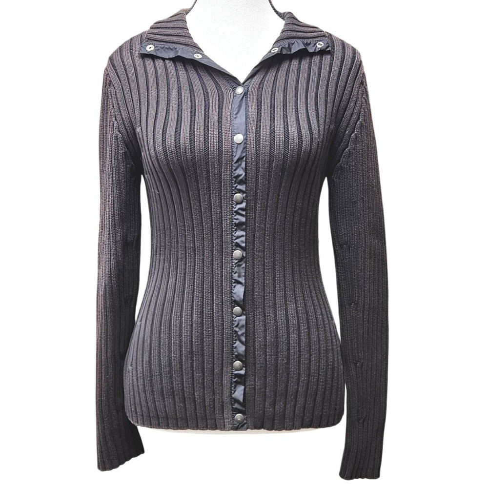 Banana Republic Cardigan Women M Black Ribbed Snap Front Cotton Sweater Gorpcore